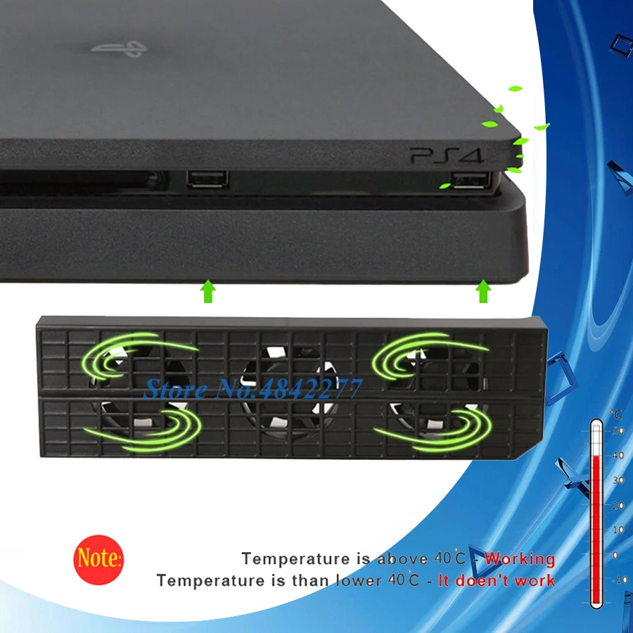 

PS 4 Slim USB Cooler Cooling Fan with External 5 Fan PS4 Accessories Turbo Temperature Control for SONY Playstation 4 Console