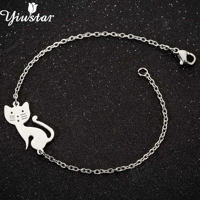 Yiustar милые животные Tassut Cat браслет для женщин Элегантный рисунок «hello kitty» Браслеты с подвесками нержавеющая сталь Регулируемый Обувь д
