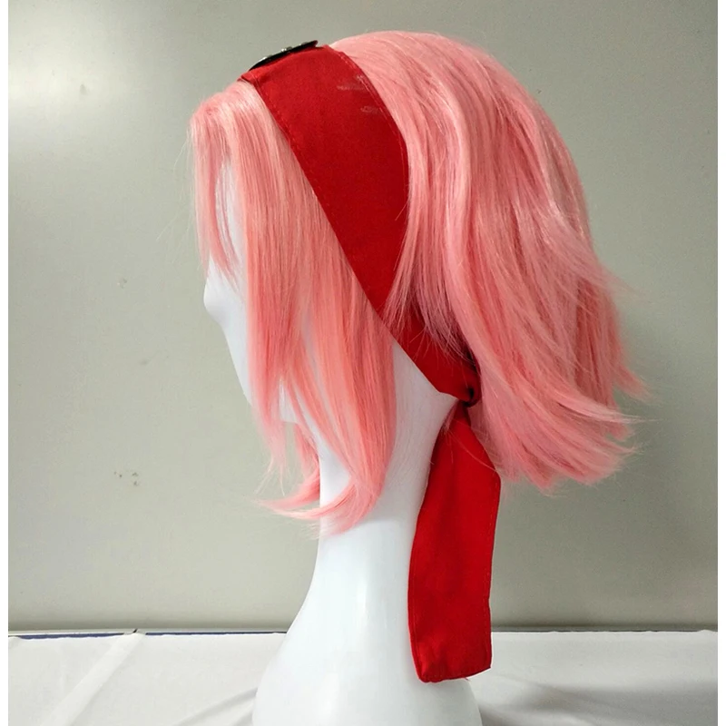 Наруто Косплей Костюм Харуно Сакура парики короткие розовые волосы Наруто Косплей Костюм женский для праздника Хэллоуин оголовье Прямая поставка