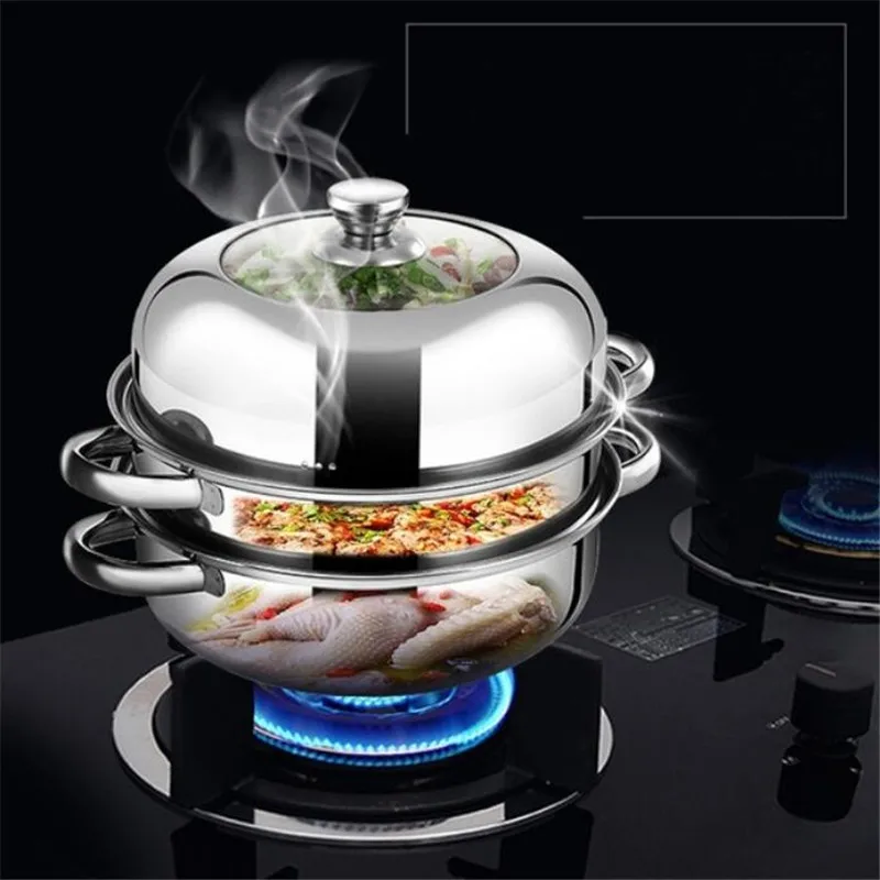 28CM Stainless Steel Steamer Pot Two Layer Steaming Cooking Kitchen