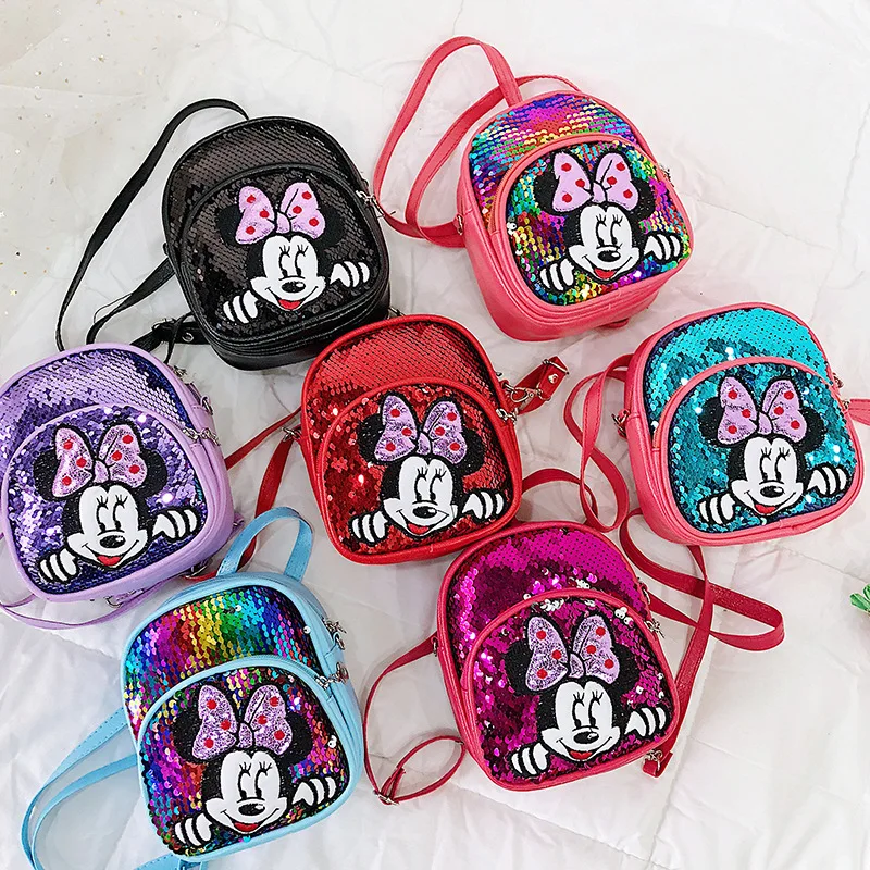 new Disney cartoon Minnie children's bag sequins girls backpack shoulder slung princess bag child purse