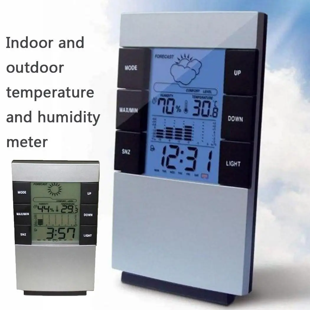 

Multi-Function Mini Weather Station Digital Humidity Temperature Daily 2 x AAA Batteries(Not Included) Thermometer 5C