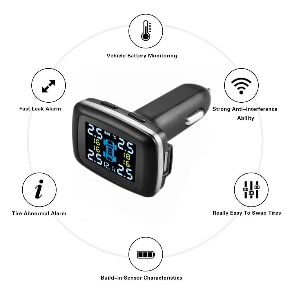 Умный автомобиль TPMS система контроля давления в шинах прикуриватель цифровой ЖК-дисплей автоматическая система охранной сигнализации давление в шинах