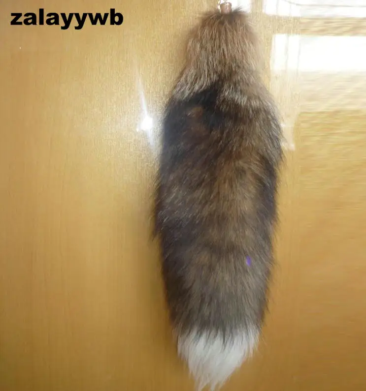 

zalzyywb 100% Natural fox tail keychains fur key ring length about 40cm bag charms yellow red fur fox tail key chain