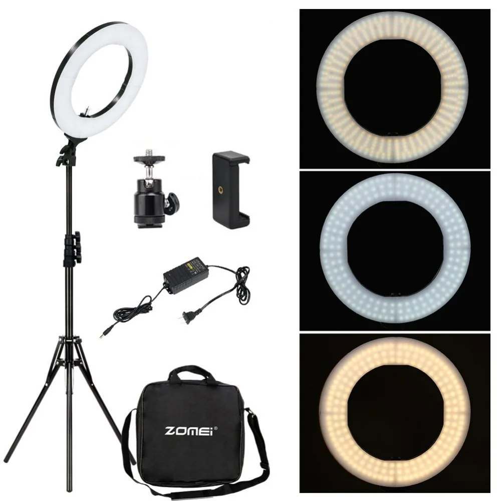 Zomei Dimmable фото студия кольцевой свет 3200 5600K светодиодное освещение адаптер для