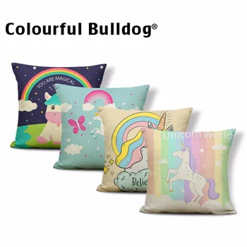 

Colorful Lovely Unicorn Pillow Cover Pretty Rainbow High Heels Cute Balloon Cushion Cases Crown Happy Birthday Kid Room Decorate