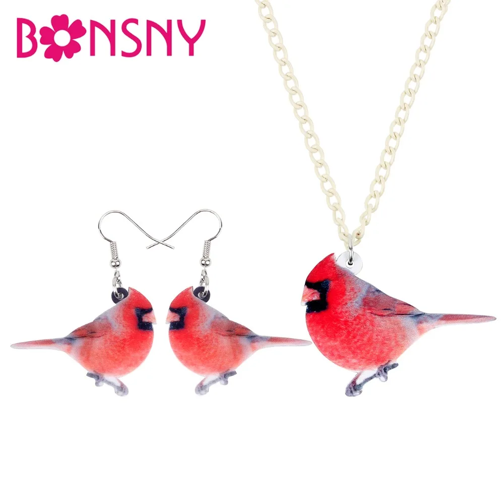 

Bonsny Acrylic Elegant Jewelry Sets Cute Cardinal Bird Necklace Earrings Choker Fashion Pendant For Women Girls Gift Decoration