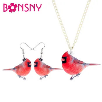 

Bonsny Acrylic Elegant Jewelry Sets Cute Cardinal Bird Necklace Earrings Choker Fashion Pendant For Women Girls Gift Decoration