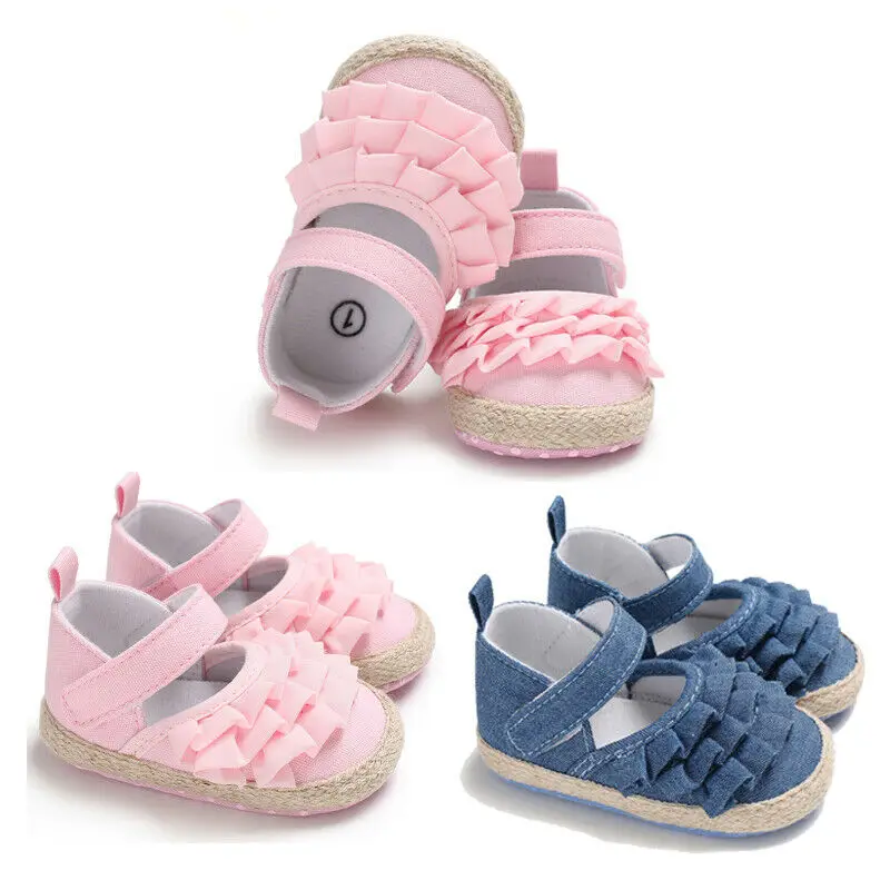 Reducido 2019 nuevo bebé recién nacido bebé niña verano niños Zapatos de suela suave cuna precaminante niño Anti-Slip liso con volantes en primer lugar los caminantes XyNkLegQK