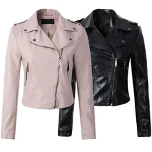 Новинка, женские розовые Мотоциклетные Куртки из искусственной кожи, chaquetas de cuero mujer, хит, черное повседневное модное приталенное короткое пальто, Размеры S-XL