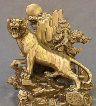 

zmru wholesale factory 13" Chinese Feng Shui Brass Sun Mountain Forest King Tiger Statue Sculpture 25% off
