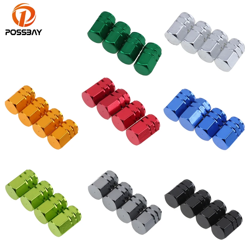 POSSBAY 4Pcs/set Air Valve Cap Tire Aluminum Auto Motorcycle Valve Caps Tyre for VW Ford Opel Wheel Valve Cap