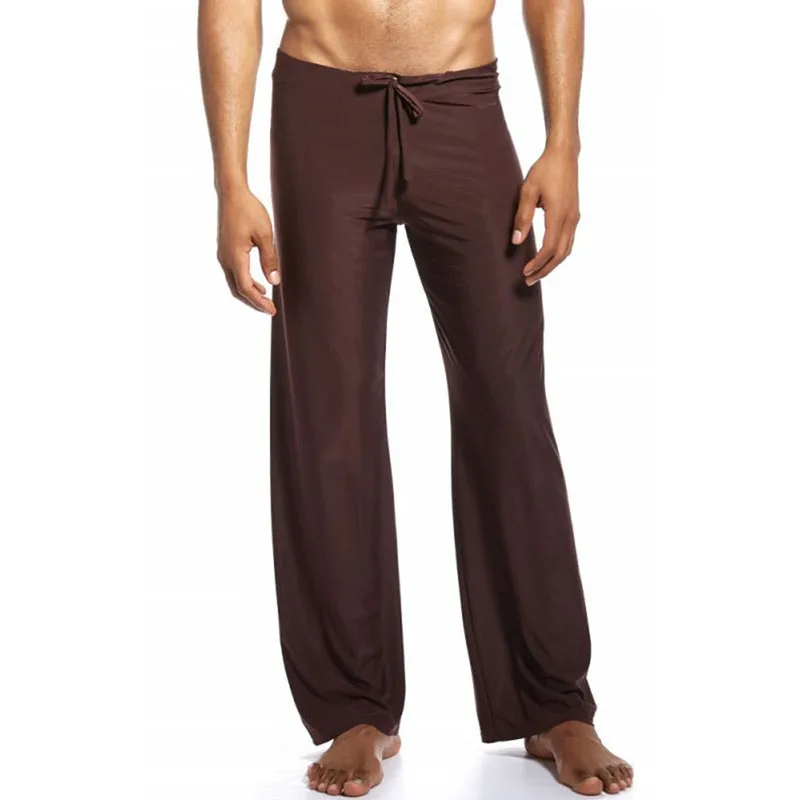 Мужская шелковистая Пижама с кулиской, удобная Пижама, брюки для сна, удобные мужские летние классные домашние штаны, одежда для йоги - Цвет: Coffee