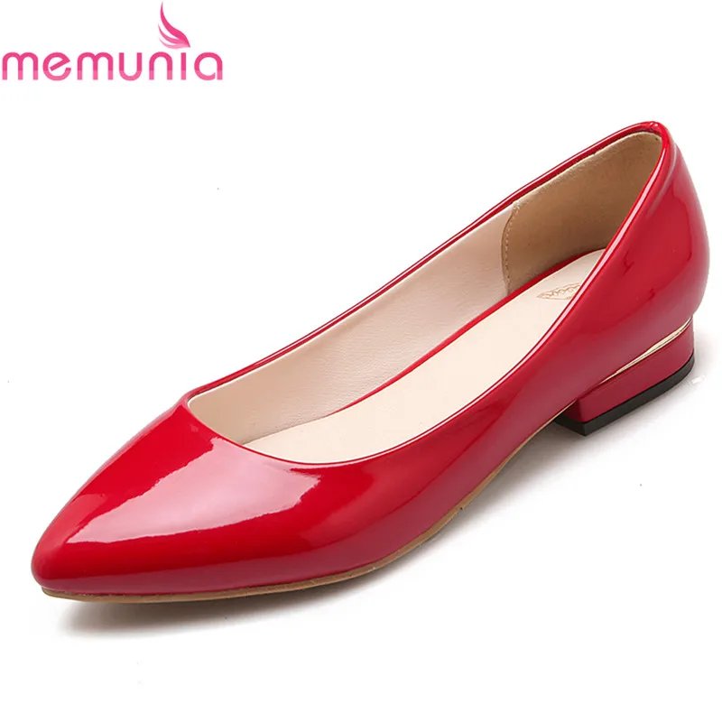 

MEMUNIA 2018 spring autumn fashion low heel pointed toe women shoes high quality patent leather solid black white dress shoes