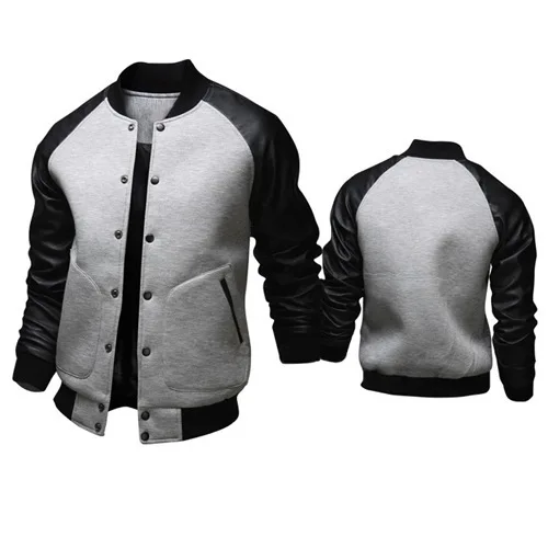 2018 mens cuero patchwork chaqueta de bombardero PU chaqueta de béisbol masculina cuello de pie solo pecho jaqueta beisbol
