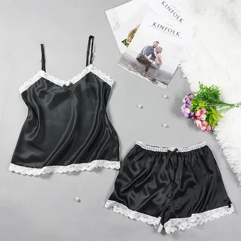 

Womens Plus Size Sexy Satin Sling Sleepwear Lingerie Lace Bowknot Nightdress Underwear Homewear Ladies nighty nightgown set