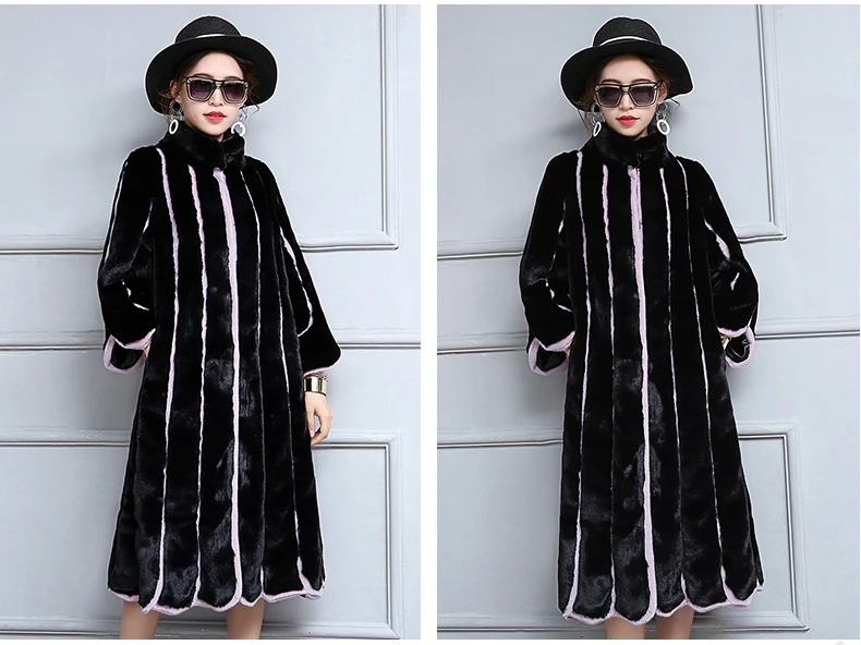 Нерадзурри новые женские Шубы из искусственного меха длинные черный и фиолетовый полоски контрастного цвета в стиле пэчворк свободные пальто плюс Размеры 5XL 6XL