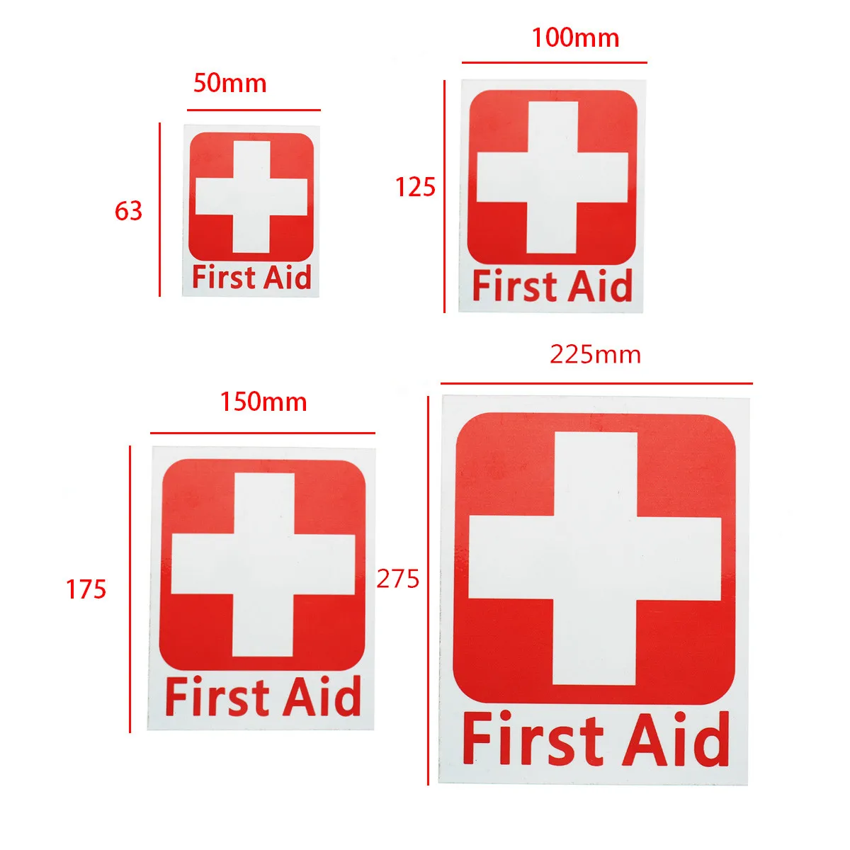 4 размера первой помощи виниловые самоклеящиеся этикетки водонепроницаемые знаки Красный Крест безопасность здоровья белый 50x63/100x125/150x175/225x275 мм