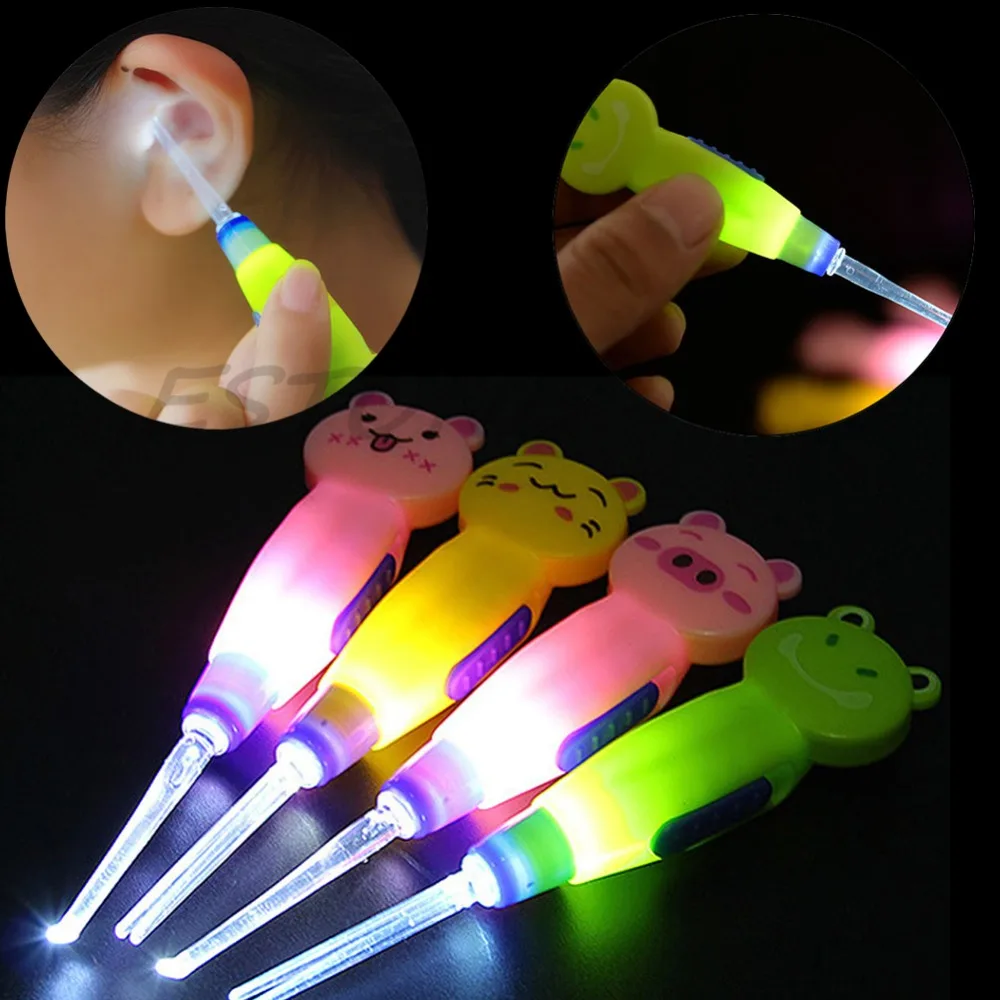 Мультфильм светодиодный фонарик светящиеся ушные палочки очиститель и щипчики цвет Случайный