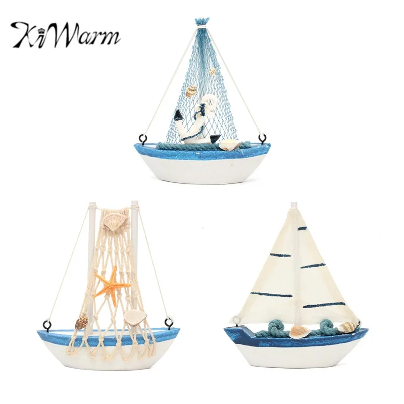 

KiWarm Mediterranean Style Mini Anchor Star Fishes Sailing Boat Model Statues Ornament Wood Crafts for Home Decor Birthday Gift