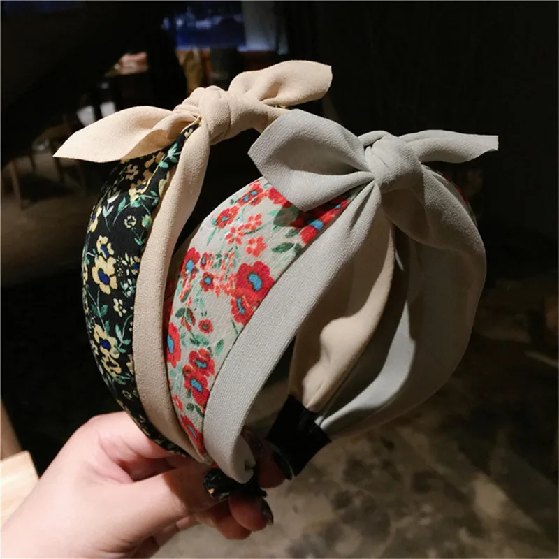 

AWAYTR Korea Simple Sweet Floral Knotted Bow Hairband for Women Girls Fabric Headband Fashion Headwear Hair Accessories