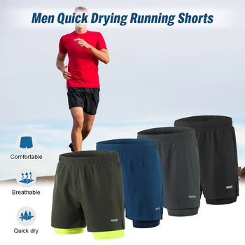 

Men 2 in 1 Running Shorts Quick Drying Breathable Active Training Exercise Jogging Marathon Cycling Shorts