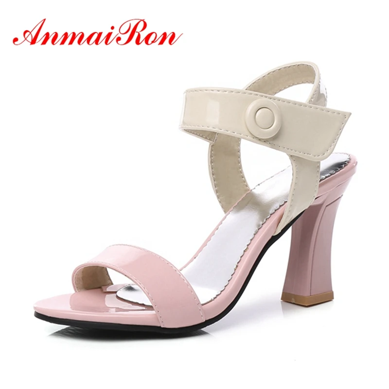 

ANMAIRON 2018 New Fashion Spring Summer Mixed Colors Women Sandals Ladies Hoof toe High Heels Shoes Woman Female Sandals CR146