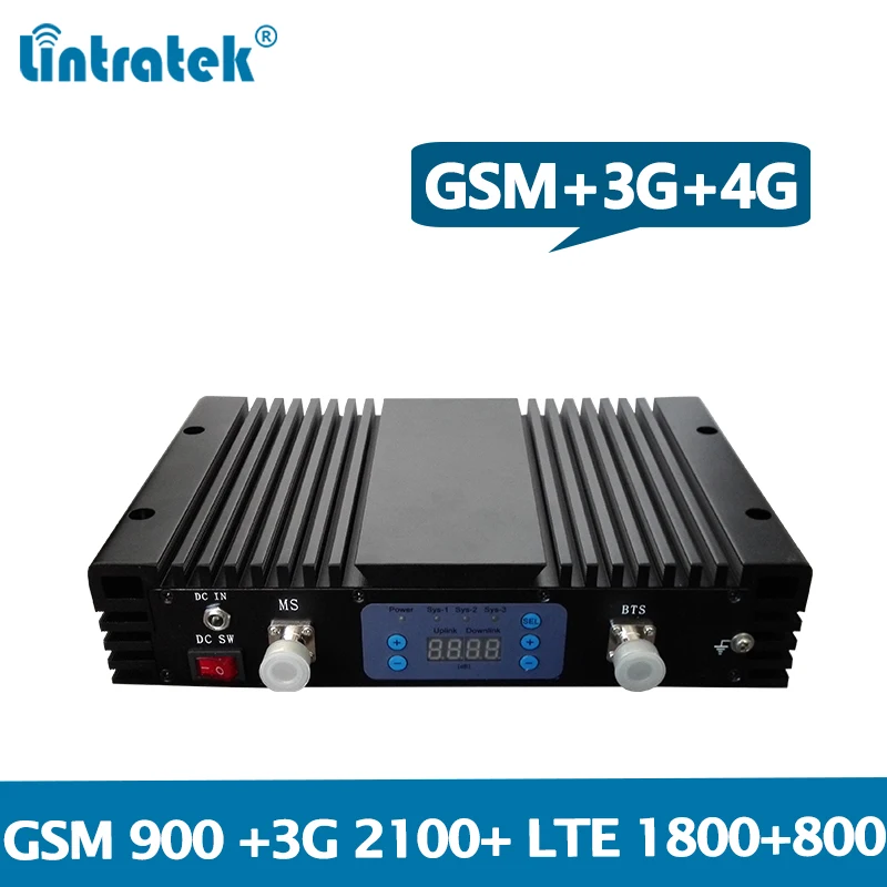

Lintratek four band signal booster 900 1800 2100 800Mhz GSM 2G 3G 4G Repeater Band1/3/20 Amplifier 27dBm 75dB high gain