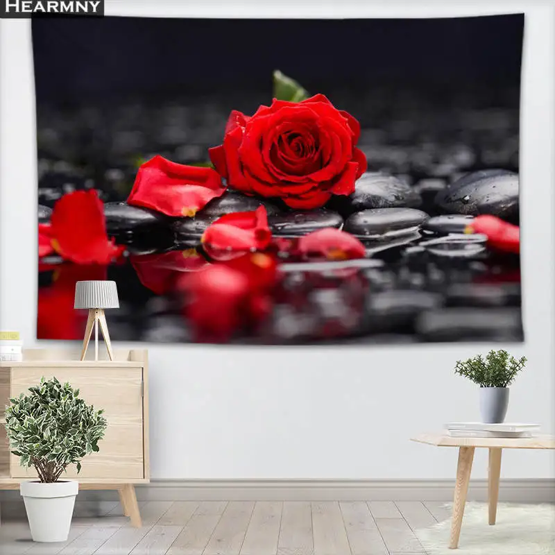 

Background Fabric Valance Tapestry Wall Hanging Custom Flowers Red Rose Bedroom Living Room Blanket Yoga Beach Towel Tablecloth