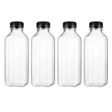 UKCOCO 4 шт ПЭТ пластиковые Пустые контейнеры для бутылок с крышками крышки бутылки для напитков бутылки для сока банки(черные крышки