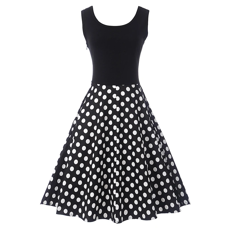 Kostlish Tank Summer Dress Women Sleeveless Patchwork Print Vintage Dress 2017 Elegant Swing Rockabilly Party Dresses Sundress (11)