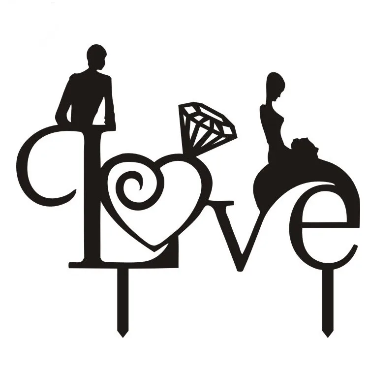 Bride Groom Love Wedding Cake Flags Black White Acrylic Cake Topper For Wedding Anniversary Party Cake Decor Supplies Hot Sale