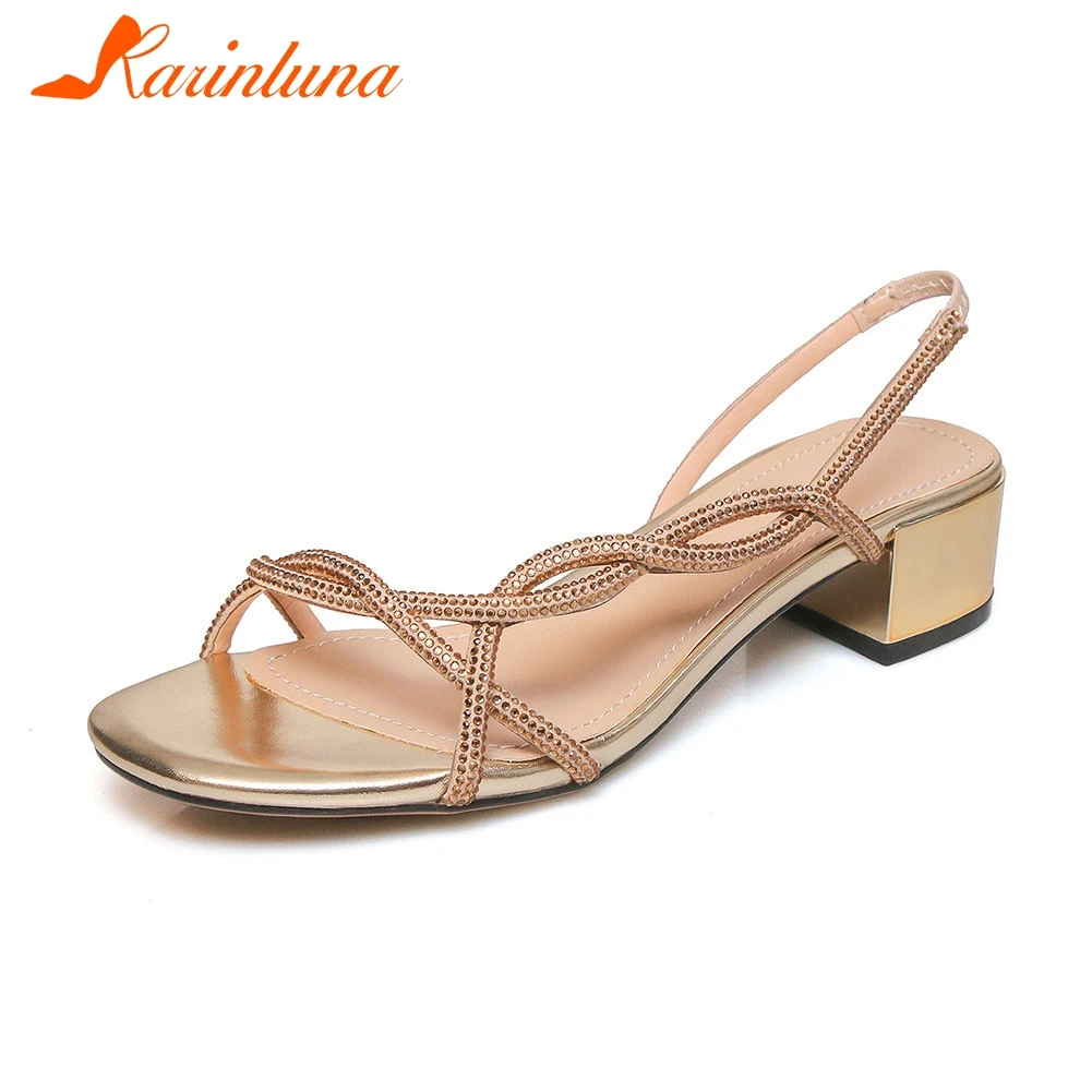 

KARINLUNA Brand New Big Size 33-42 Ladies Med Heels Crystal Shoes Woman Casual Party Office Summer Sandals 2019 Women Shoes