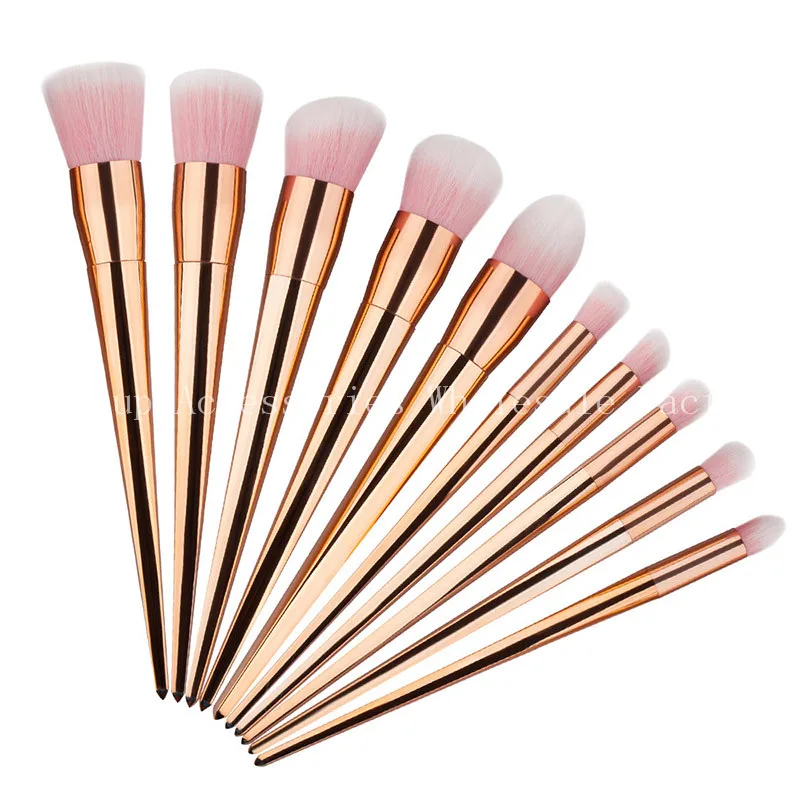Women Cosmetic Makeup Face Brushes Kits 10 Set Rose Gold Soft Synthetic Hair Blush Contour