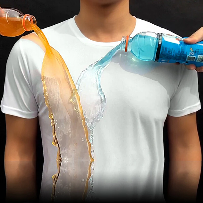 Hydrophobic Waterproof Men T Shirt Creative Hydrophobic Stainproof Breathable Antifouling Quick Dry Top Short Sleeve T Shirt Men