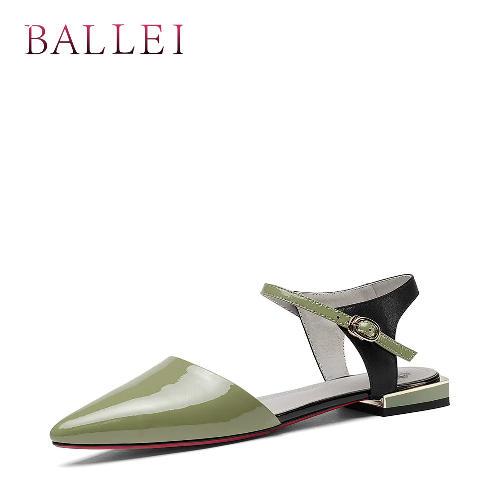 

BALLEI Luxury Woman Handmade Sandals High Quality Patent Leather Sexy Pointed Toe Soft Heel Shoes Solid Back Strap Sandals S122