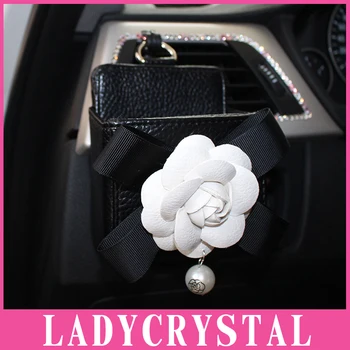 

Ladycrystal Cute PU Leather Car Storage Pocket Car Air Conditioning Air Outlet Box Camellia Flowers Mobile Phone Bags