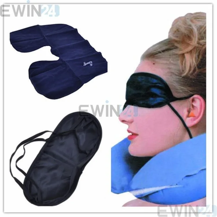 1 Набор х 3 в 1 Дорожный комплект для сна надувная подушка для шеи маска для глаз Ушная пробка комплект