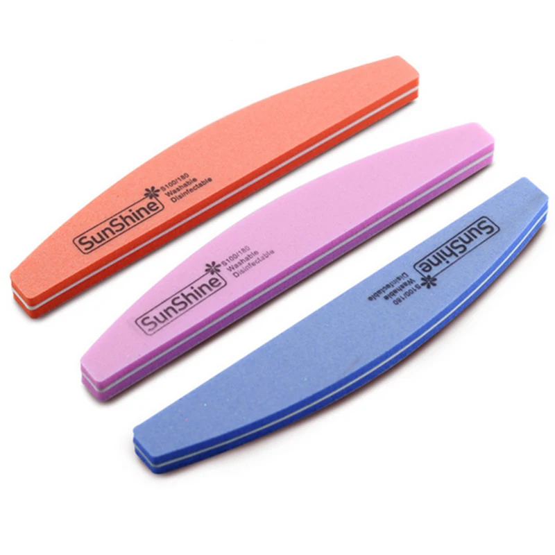 

10pcs Sunshine Nail File Buffer Nail Files 100/180 Half Moon Sanding Washable Nail Manicure Tool 2 Side Fancy Accessories Purple
