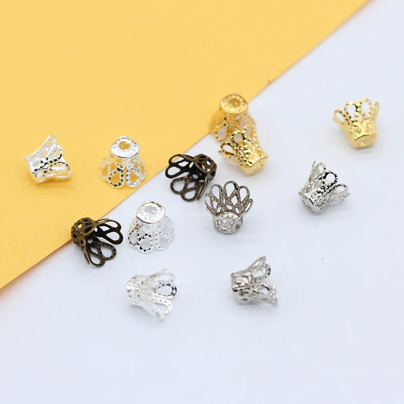 

50p 6x6/7x9/8x12mm Gold silver plated Bronze Bell Flower End Caps connectors Spacer bead caps jewelry findings craft Metal Beads