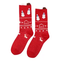 Женские 1 пара рождественских женских Хлопковых Носков разных цветов с принтом снеговика лося зимние носки # A