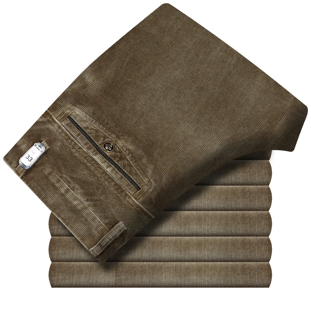

Article Autumn Winter Middle Aged Straight Elastic Men Corduroy Trousers Men's Thicken Corduroy Pants High Waist Loose Slacks