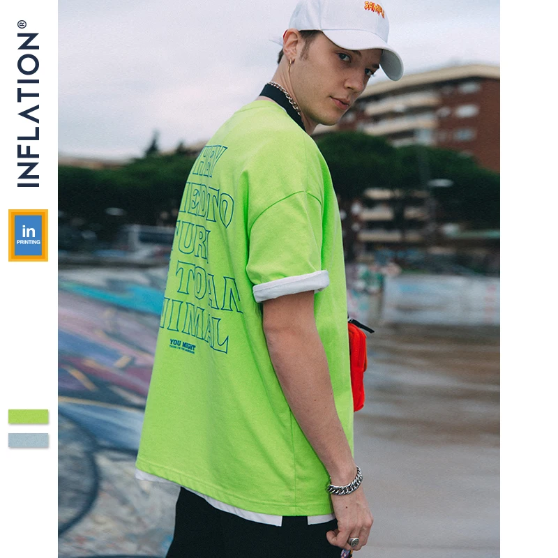 

INFLATION 2019 SS New Arrival T-shirt Letter Print Men's T-shirt Cotton Fashion High Street Couple Tees Streetwea Top Tee 9157S
