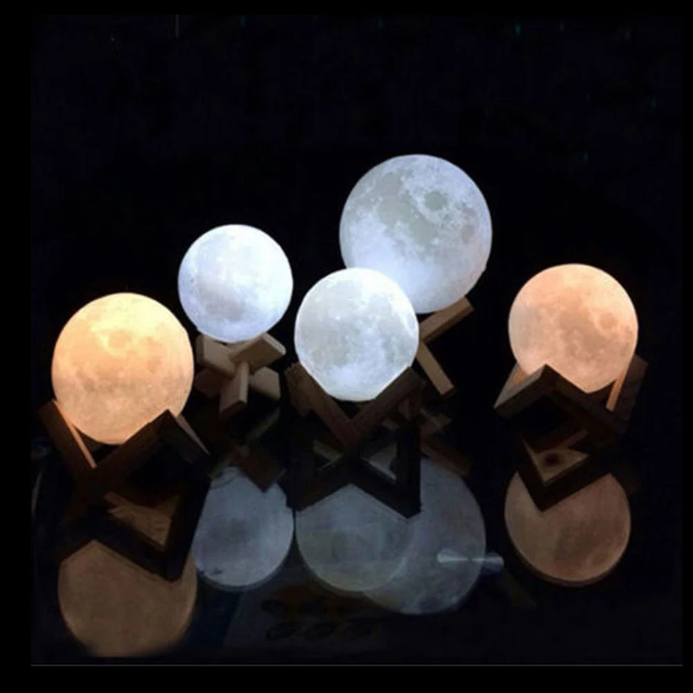 Ночная лампа с 3D принтом, Лунная лампа, USB светодиодный ночник, красочные изменения, сенсорные декоративные огни, плавная регулировкая яркости, домашний креативный подарок