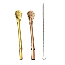 1 компл. Нержавеющая сталь соломы питьевой Чай Yerba Коврики соломы Тыква Bombilla фильтр ложка с щеткой для чистки