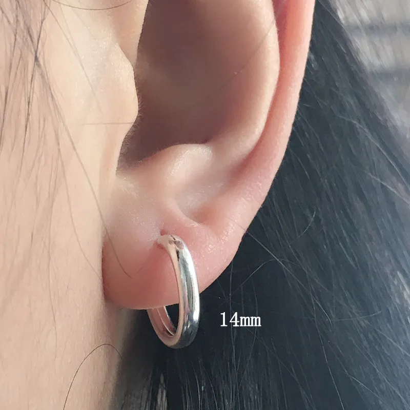 

GENUINE 925 STERLING SILVER CIRCLE HOOP EARRINGS FOR WOMEN MAN ROUND POPULAR GREEN EARRING JEWELRY DIAMETER14MM