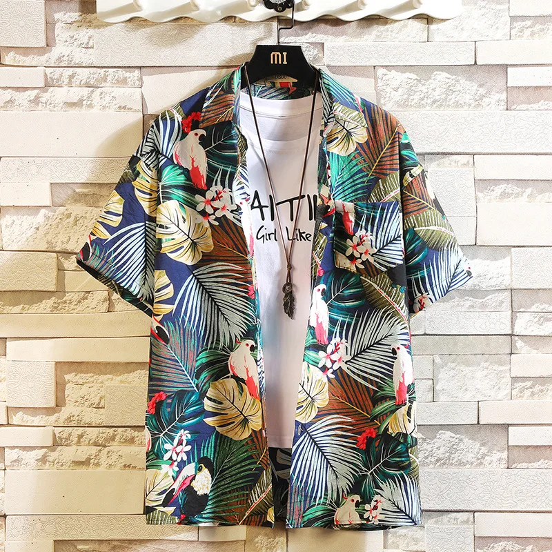 Летние Гавайские рубашки с коротким рукавом, Японская уличная одежда для мужчин и женщин, повседневные рубашки с принтом, пляжные, вечерние, уличные - Цвет: C533