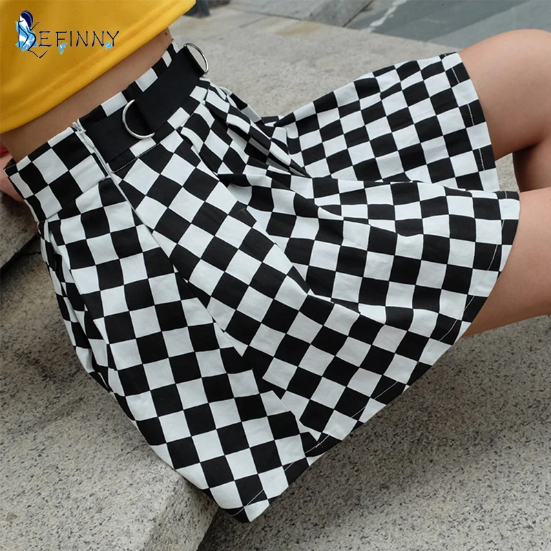 

Summer Pleated Checkerboard Skirt Women High Waist Checkered Skirts Harajuku Dancing Korean Style Sweat Short Mini Skirts