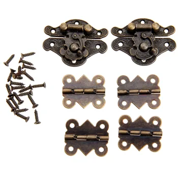 

4Pcs Cabinet Hinges +2Pcs Antique Bronze Jewelry Wooden Box Case Toggle Hasp Latch Furniture Accessories Iron Vintage Hardware