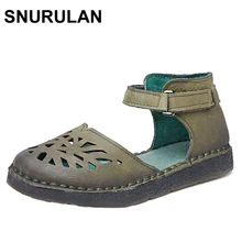 SNURULAN/ г.; летние женские балетки из натуральной кожи с вырезами; женские туфли на плоской подошве; гибкий круглый носок; повседневные Модные Лоферы для медсестры